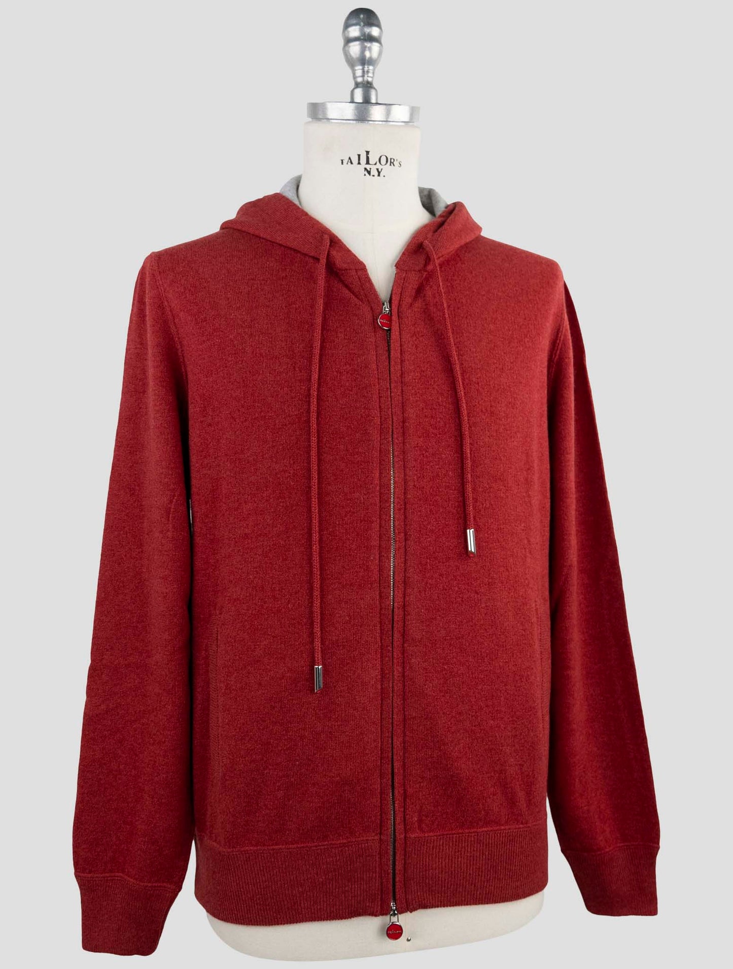 Kiton Red Cashmere Sweater Full Zip Hoodie