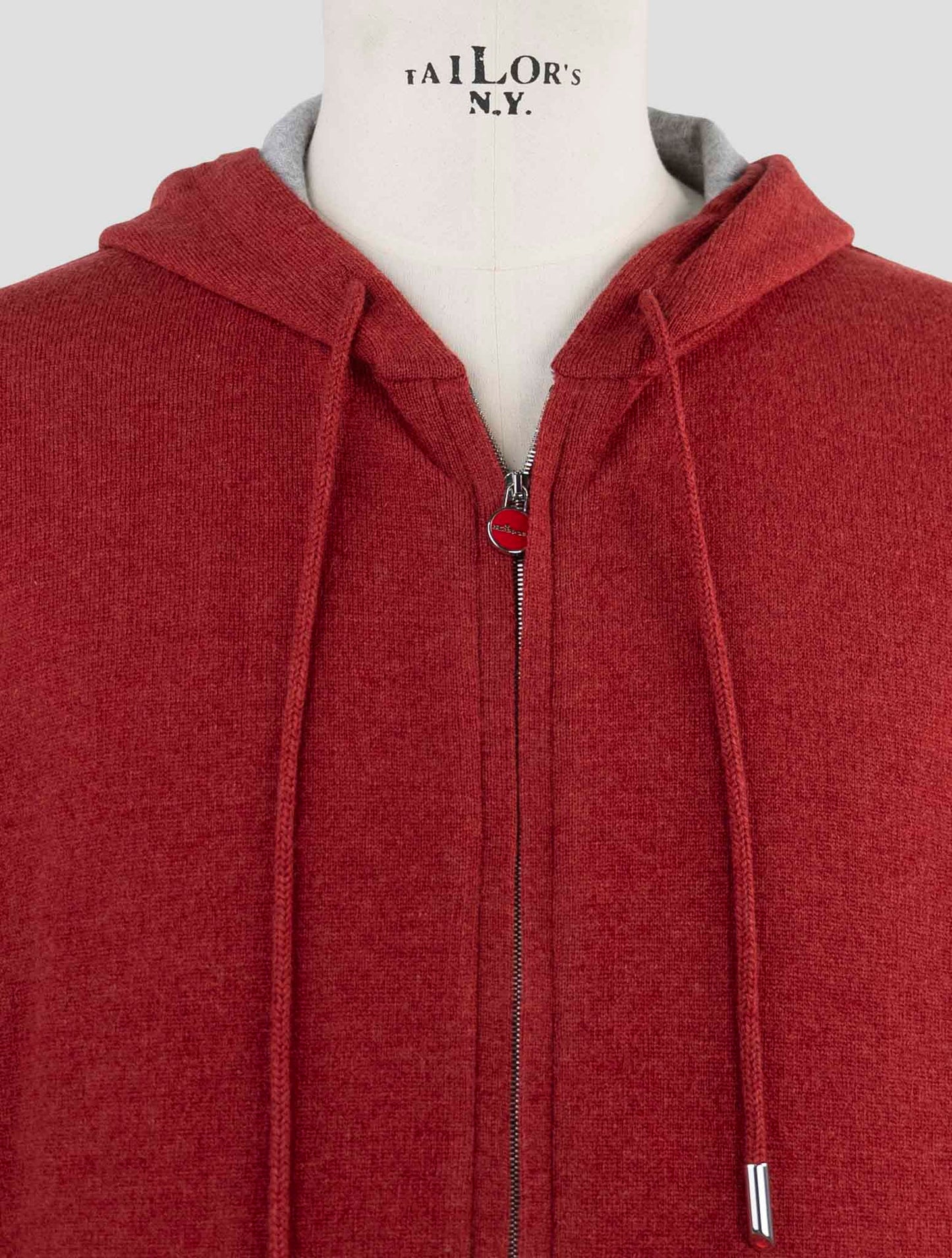 Kiton Red Cashmere Sweater Full Zip Hoodie