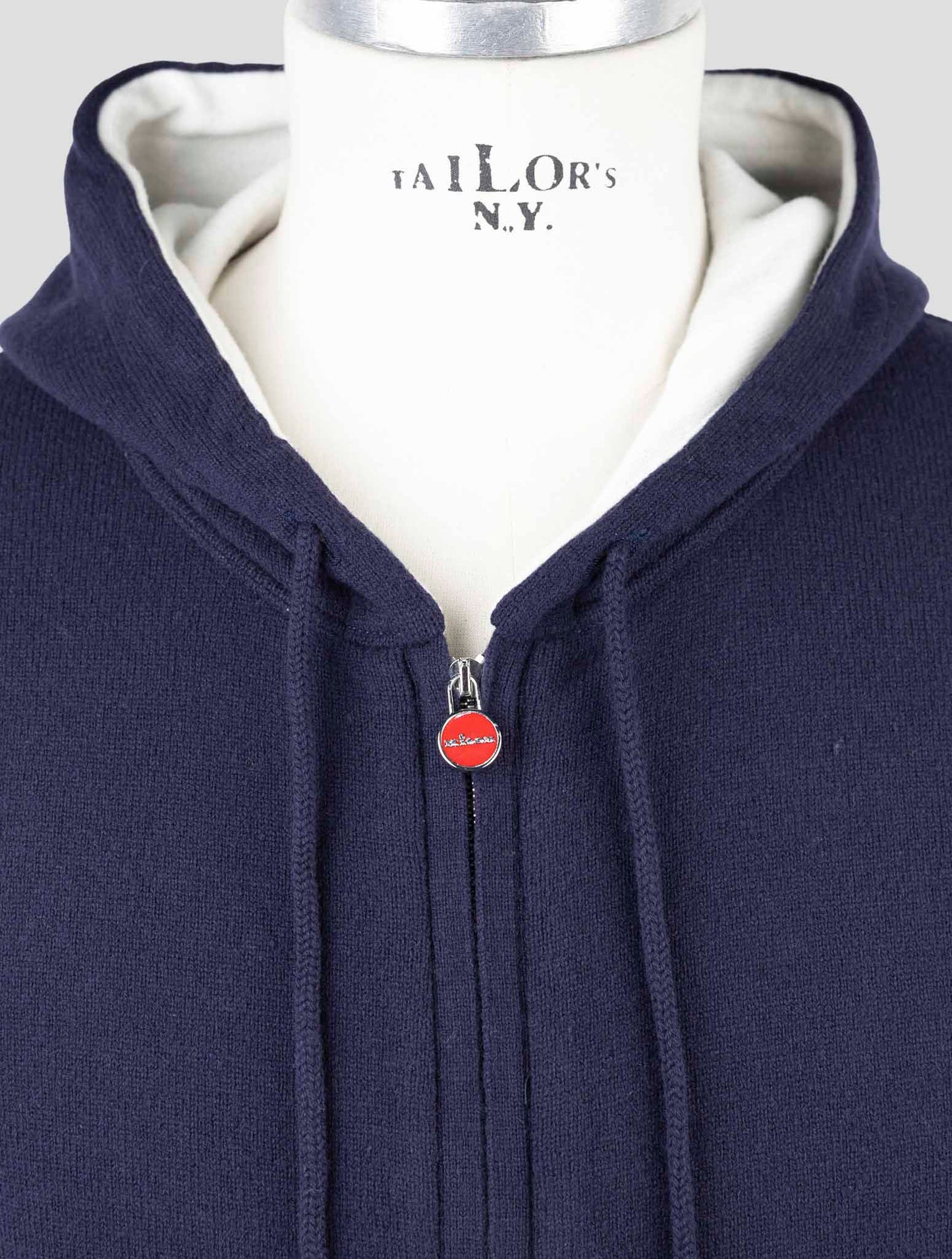 Kiton Blue Wool Sweater Full Zip Hoodie