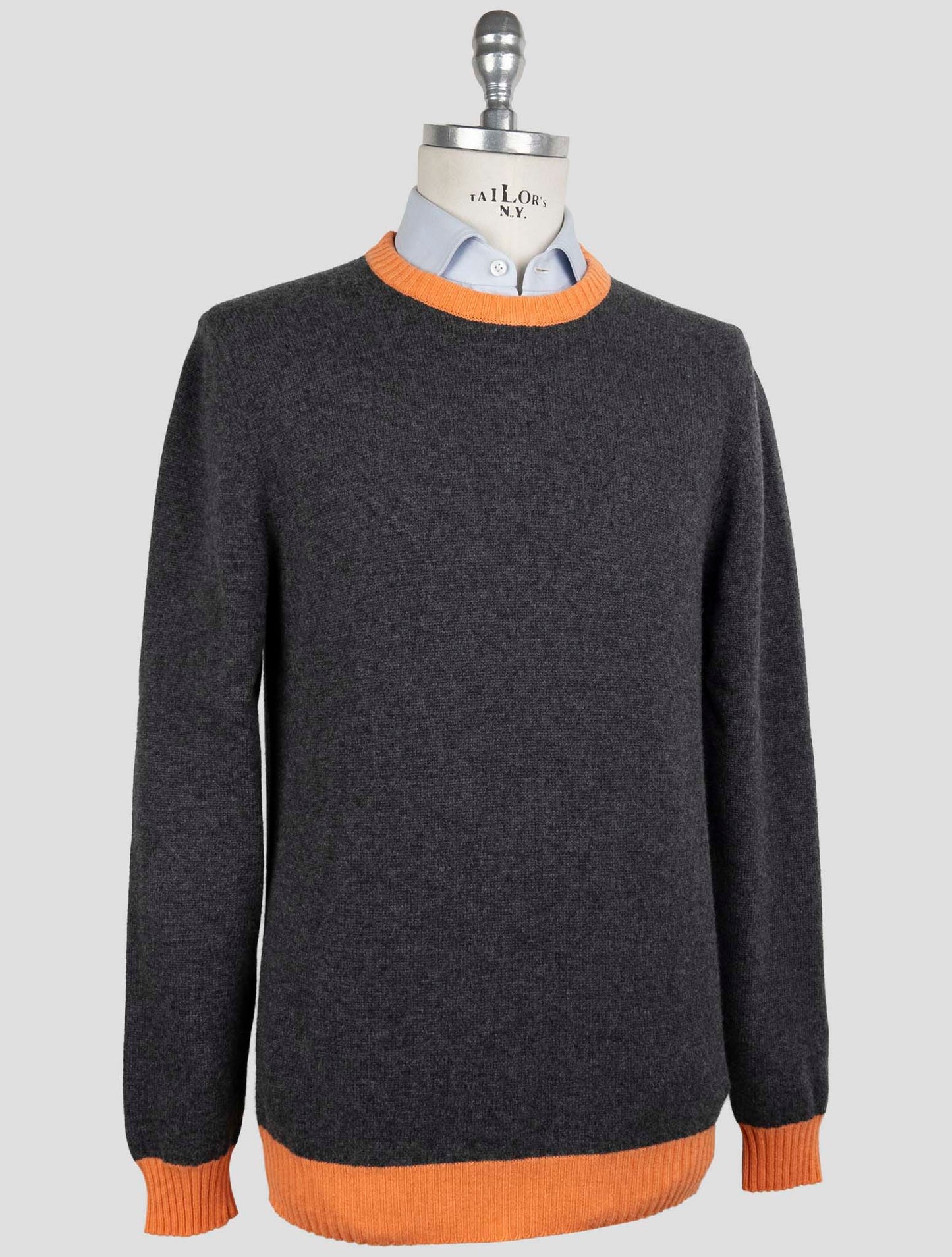 Kiton Gray Orange Cashmere Sweater Crewneck