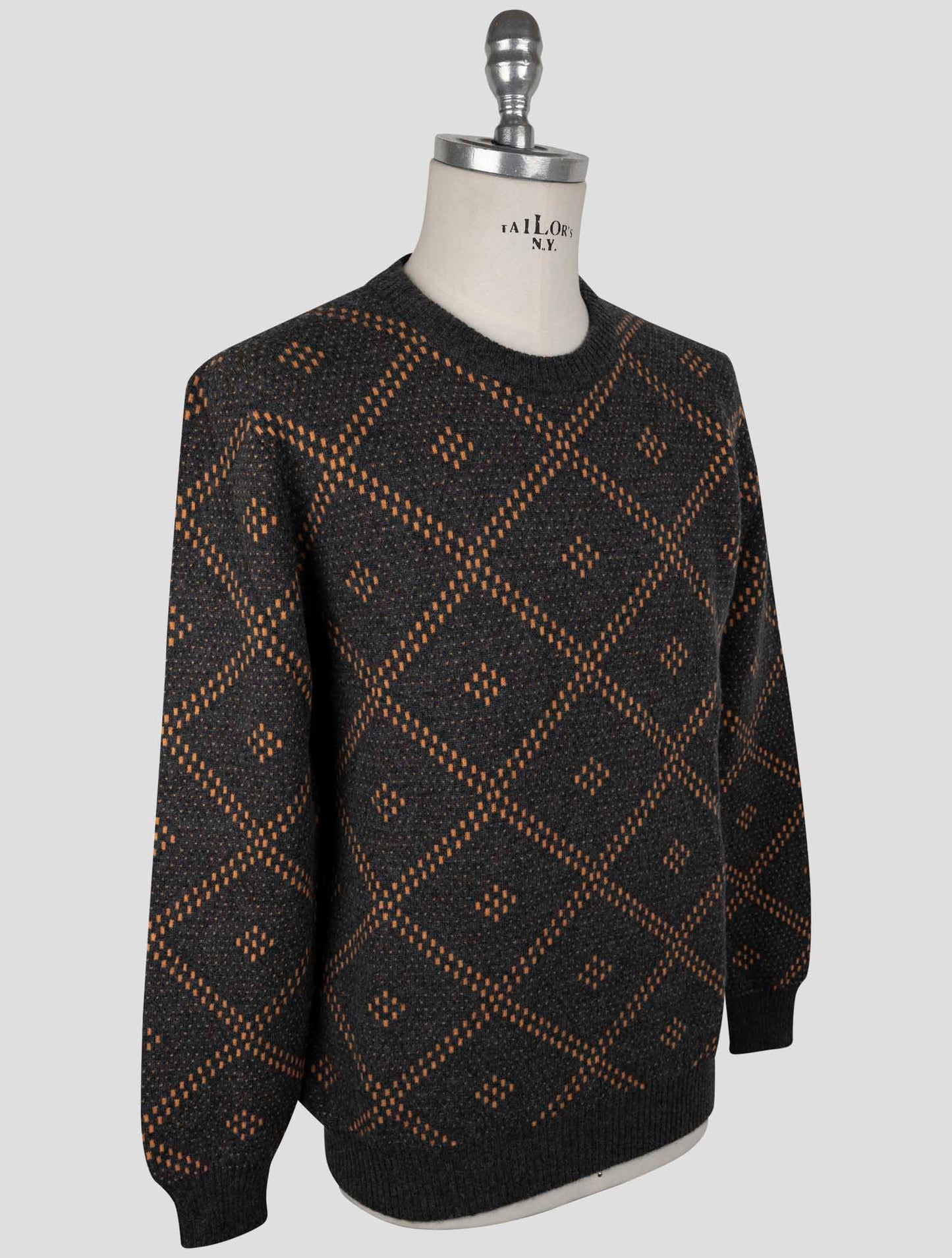 Kiton Gray Orange Cashmere Sweater Crewneck