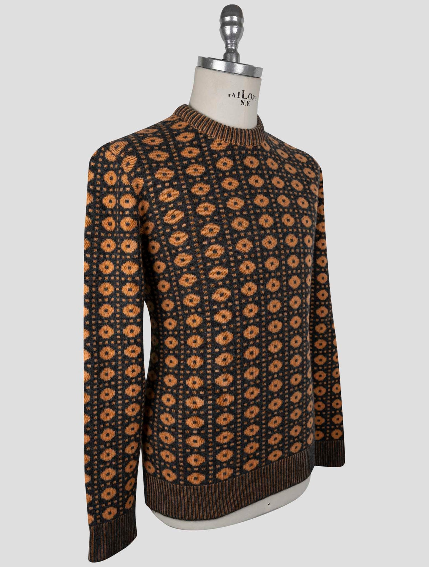 Kiton Gray Orange Cashmere Sweater Crewneck