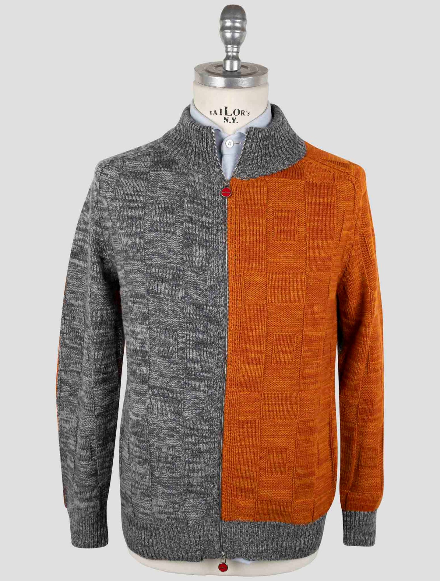Kiton Gray Orange Cashmere Sweater Full Zip