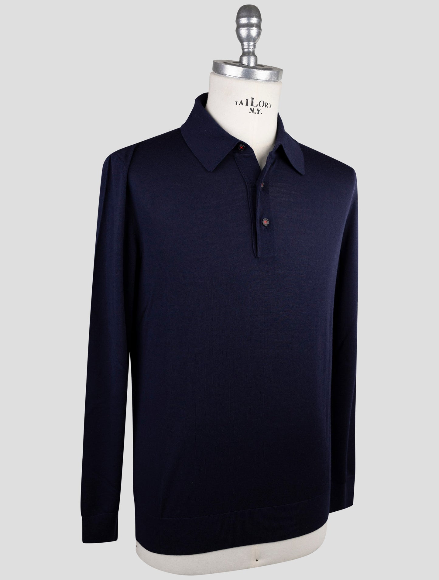 Kiton Blue Wool Diamante Blu Sweater Polo