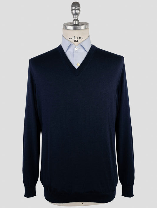 Kiton Blue Cashmere Silk Sweater V-Neck