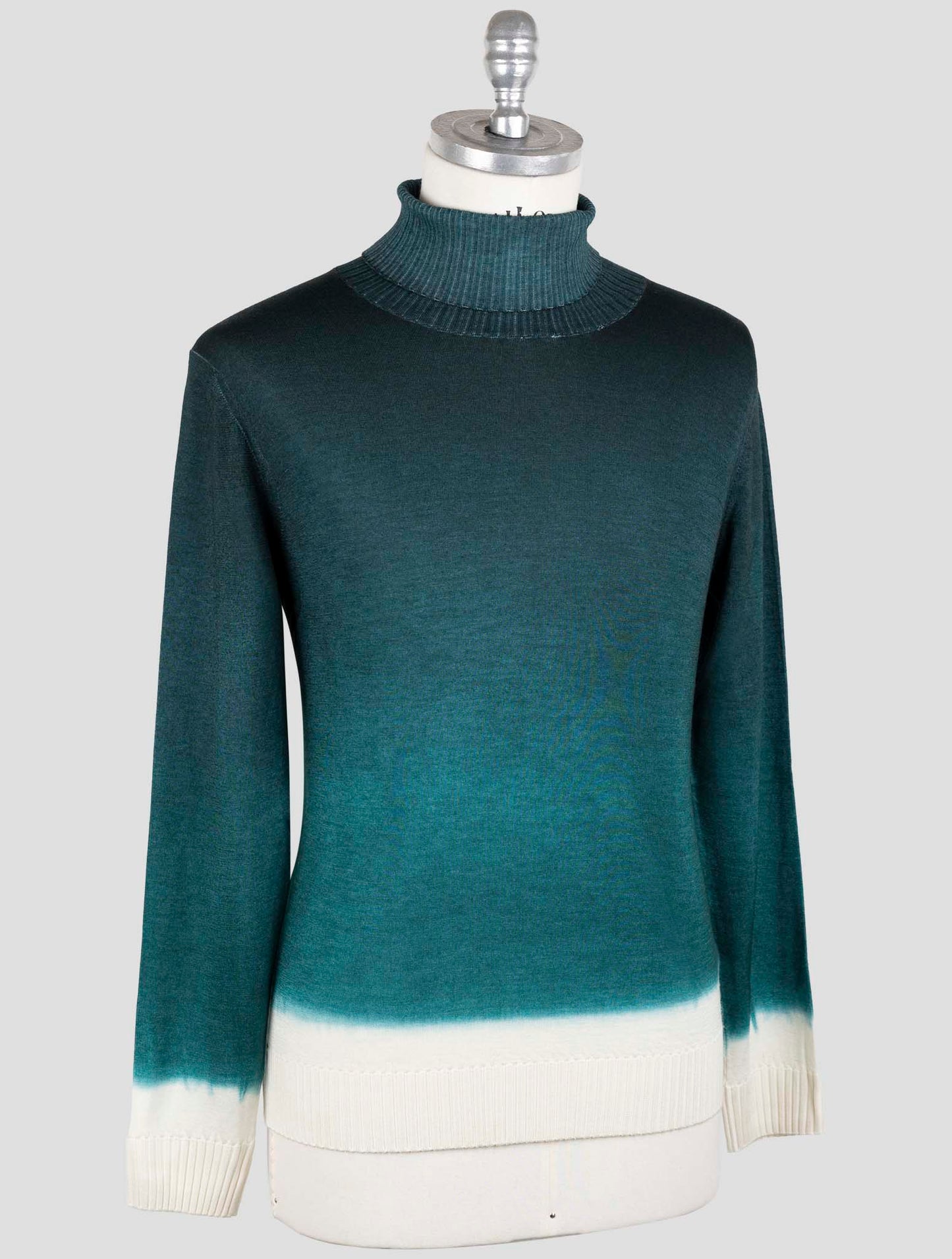 Kiton Green White Cashmere Silk Sweater Turtleneck