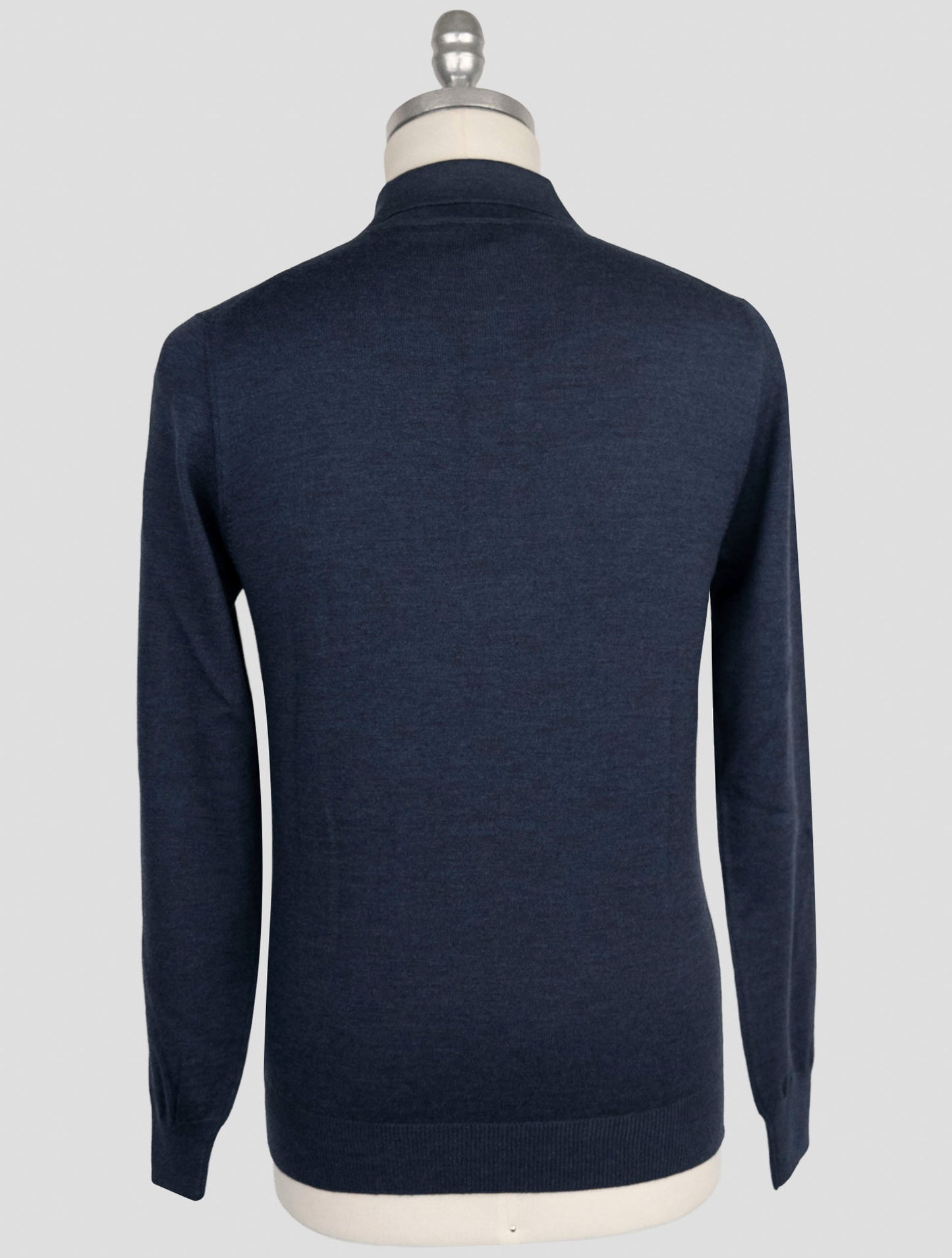 Kiton Blue Virgin Wool Sweater Polo