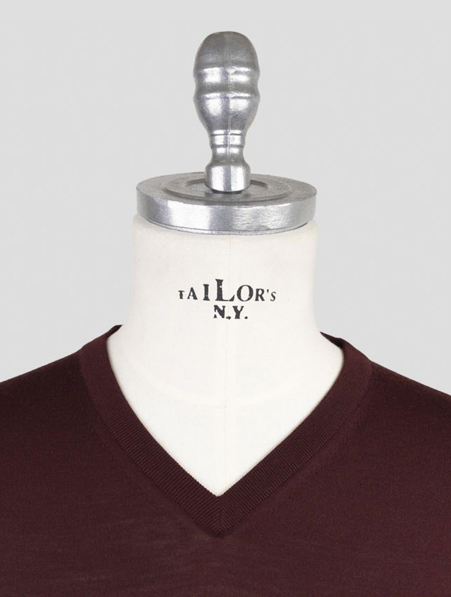 Kiton Burgundy Wool Diamante Blu Sweater V-Neck