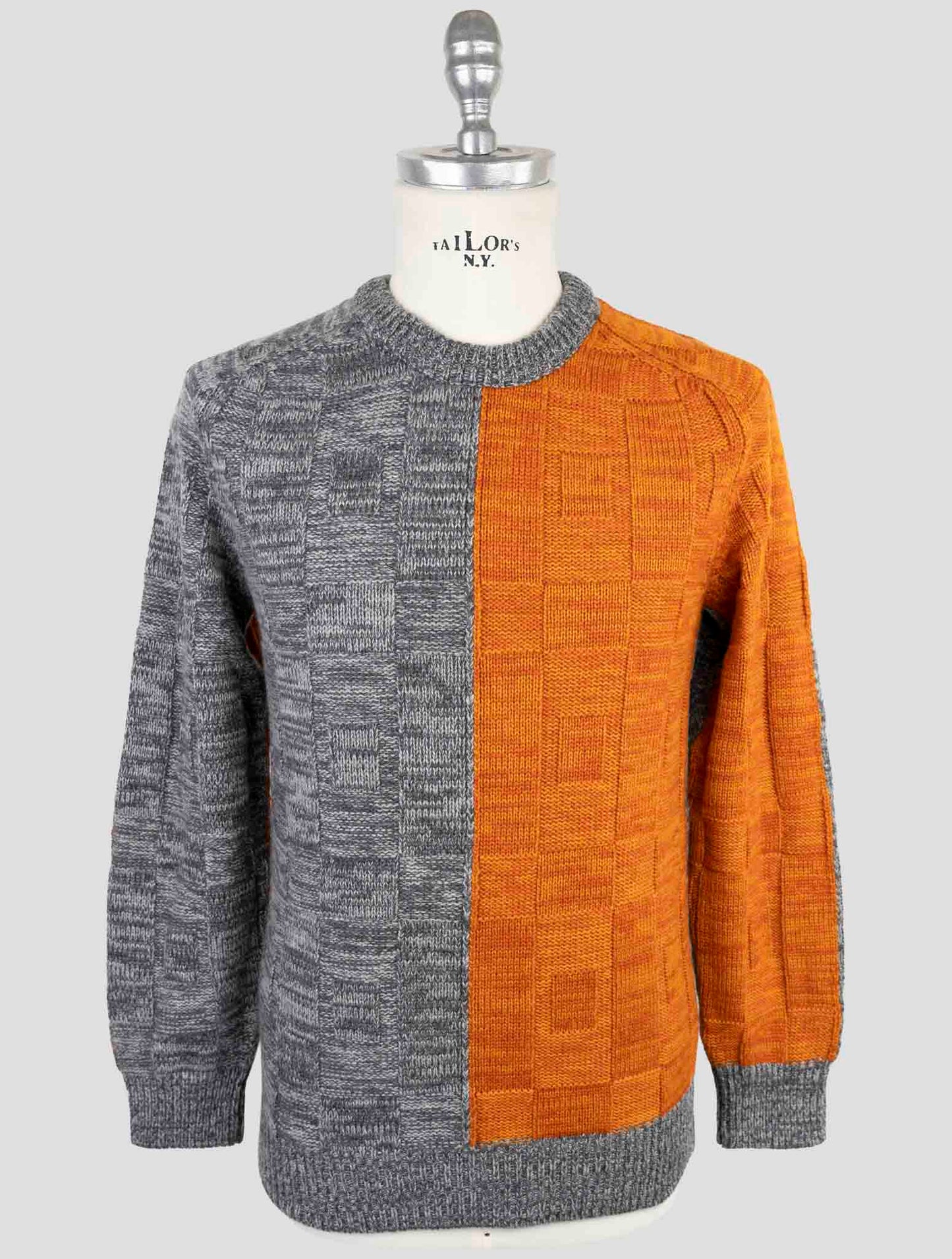 Kiton Orange Gray Cashmere Sweater Crewneck