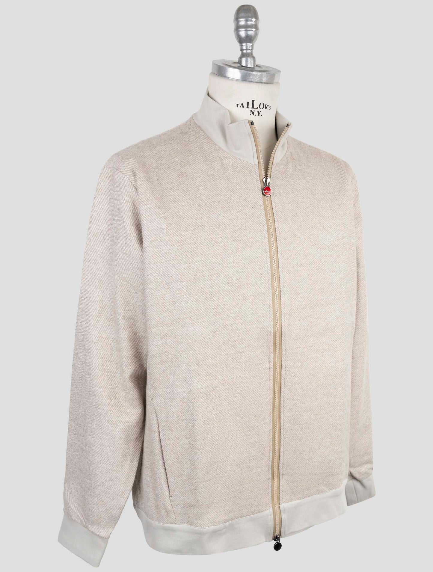 Kiton Beige Cashmere Silk Virgin Wool Sweater Full Zip
