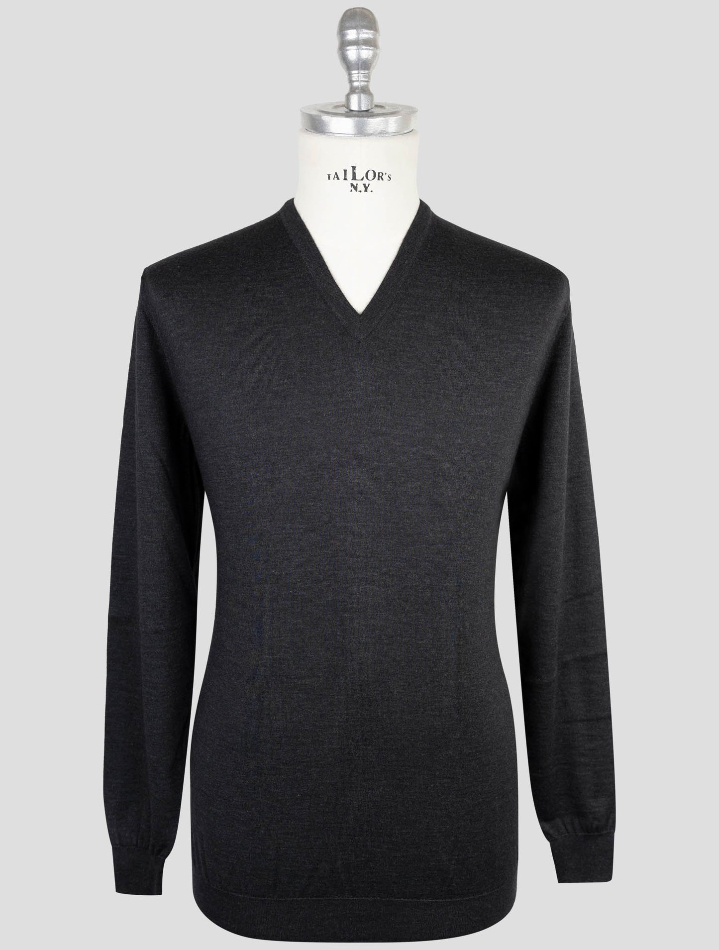 Kiton Dark Gray Cashmere Silk Sweater V-Neck