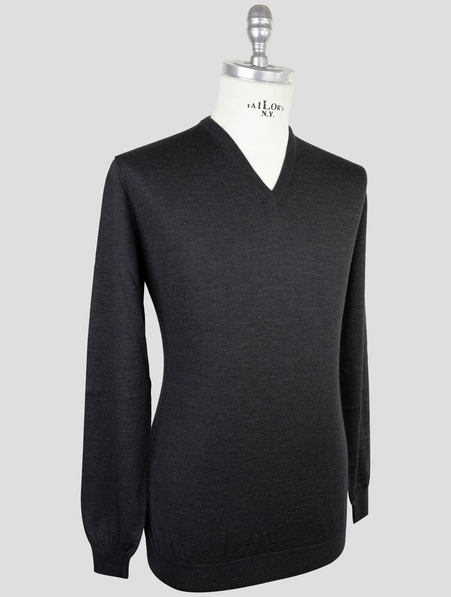 Kiton Dark Gray Cashmere Silk Sweater V-Neck