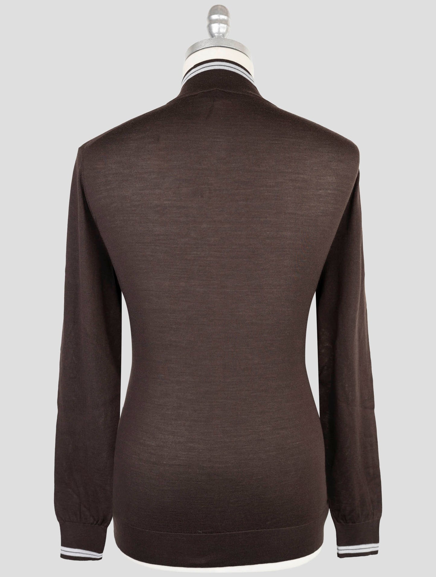 Kiton Brown Wool Diamante Blu Sweater Full Zip