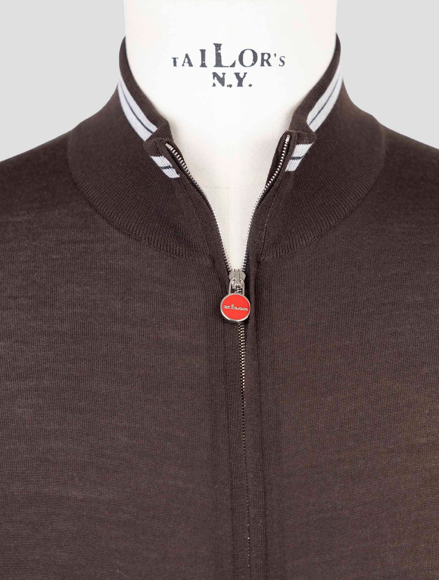 Kiton Brown Wool Diamante Blu Sweater Full Zip