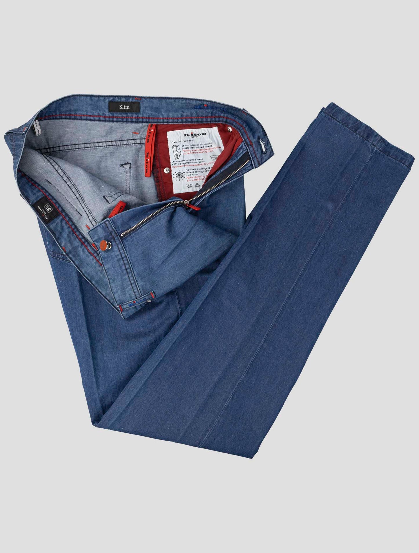 Kiton Blue Cotton Linen Jeans
