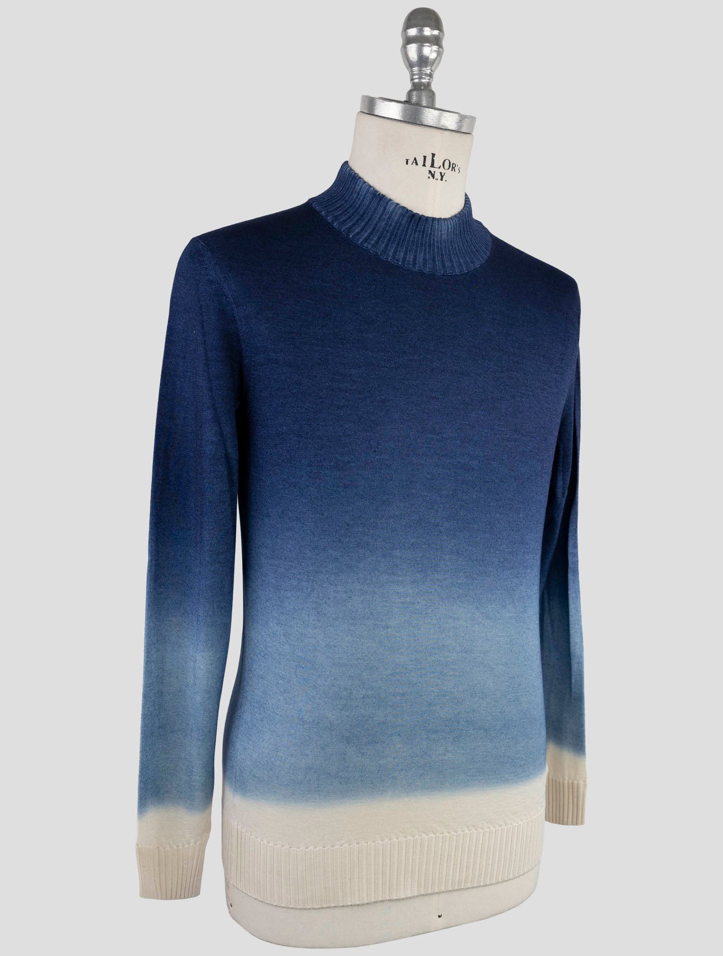 Kiton Blue Cashmere Silk Sweater Half Neck