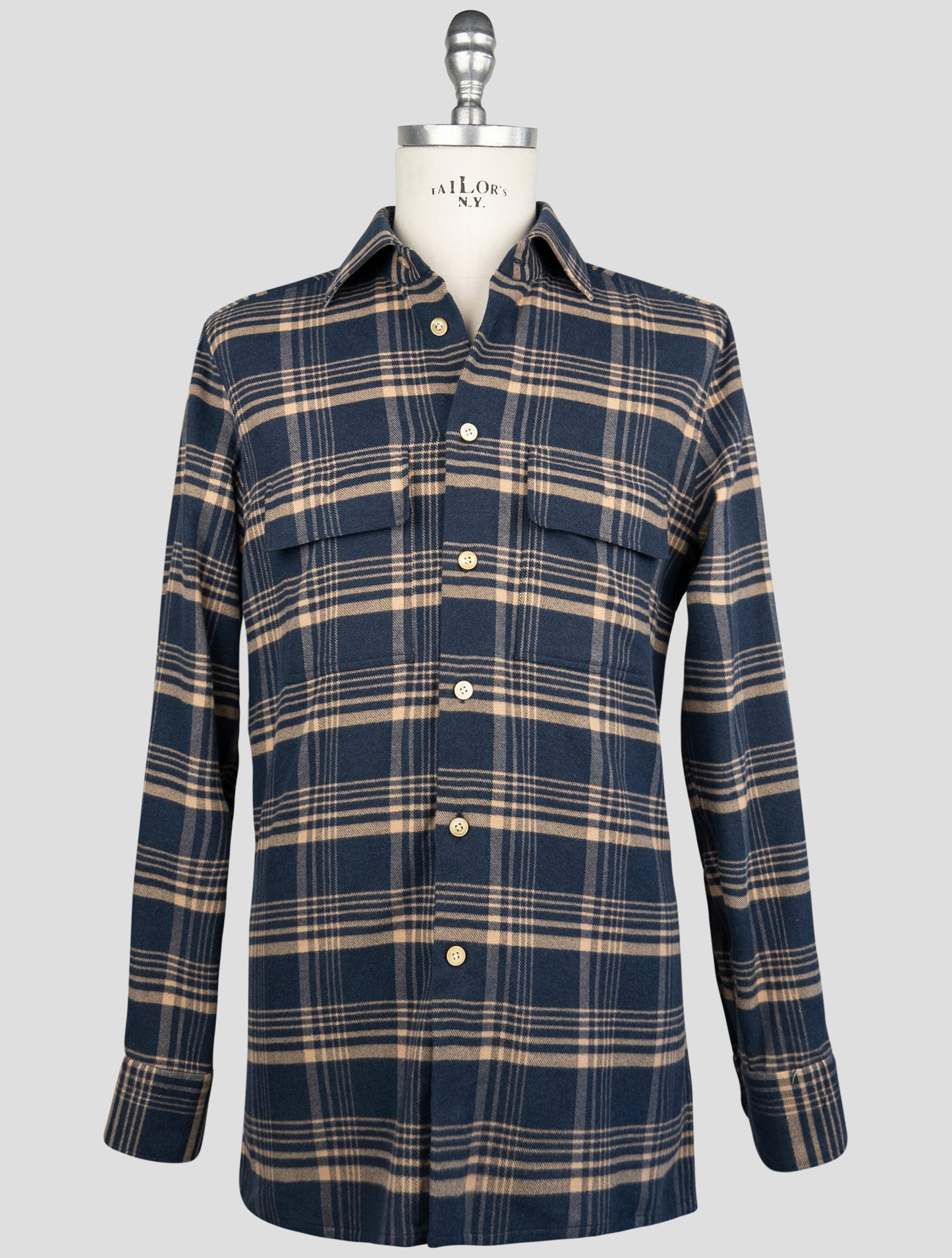 Kiton Blue beige Cotton Shirt
