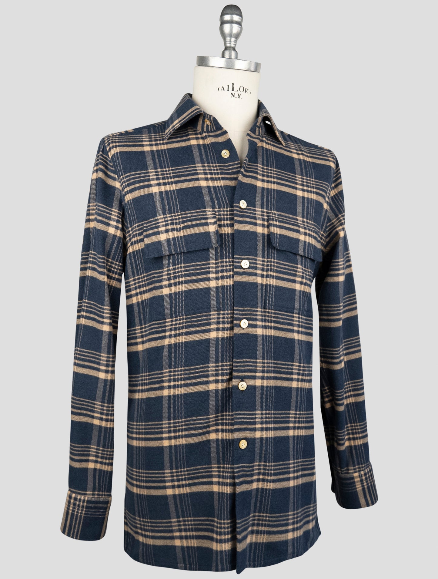 Kiton Blue beige Cotton Shirt