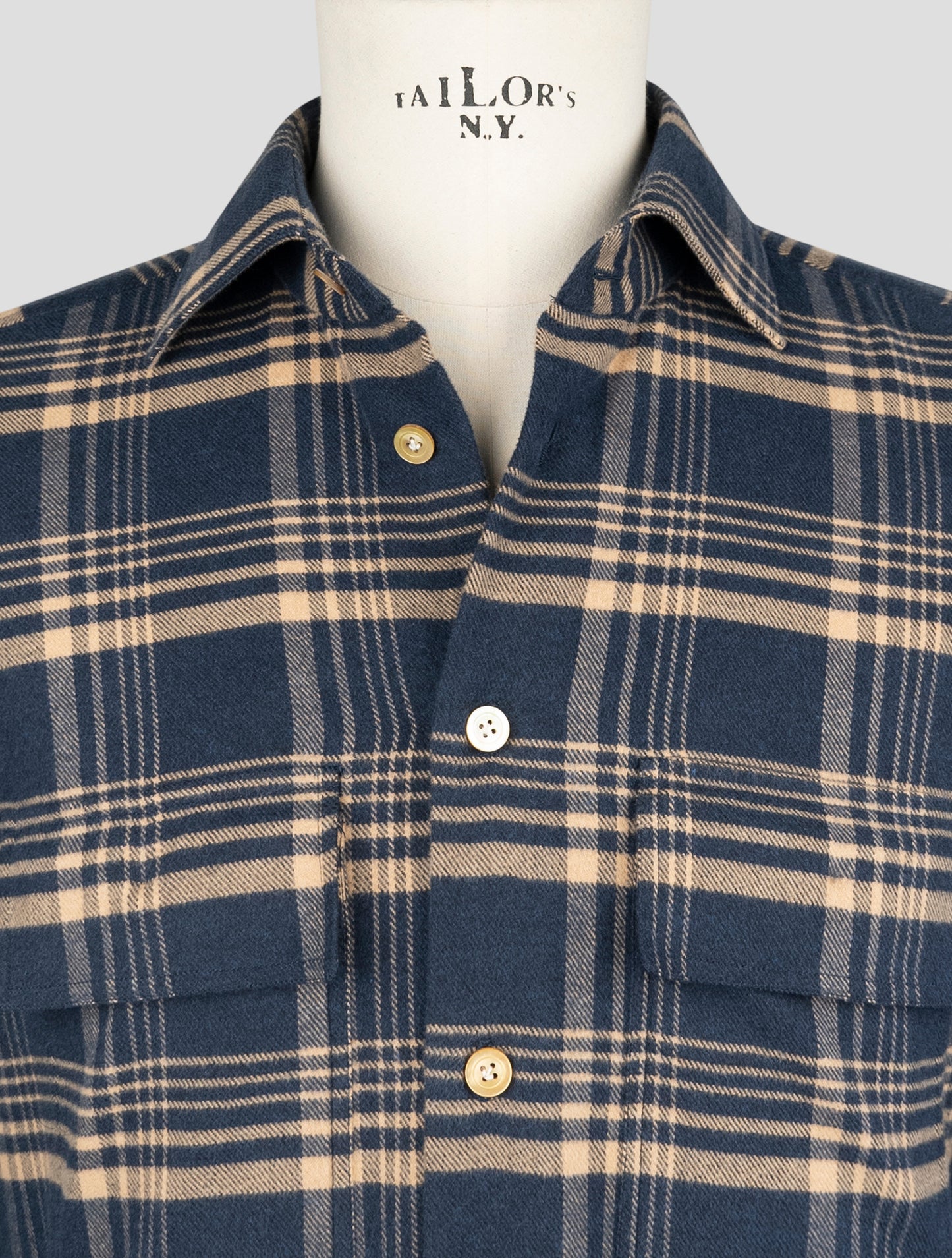 Kiton Blue beige Cotton Shirt