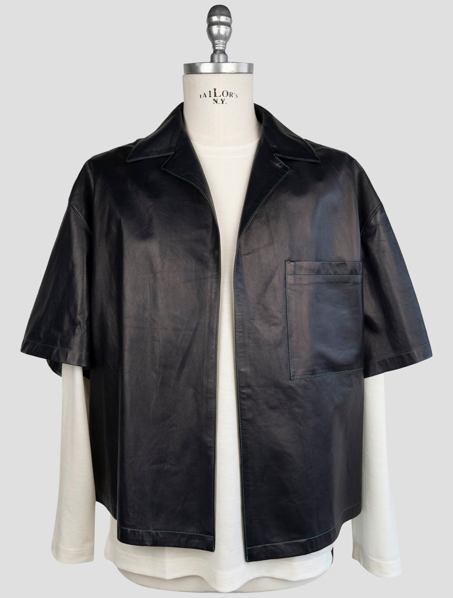 Kiton Blue Leather Short Sleeve Shirt