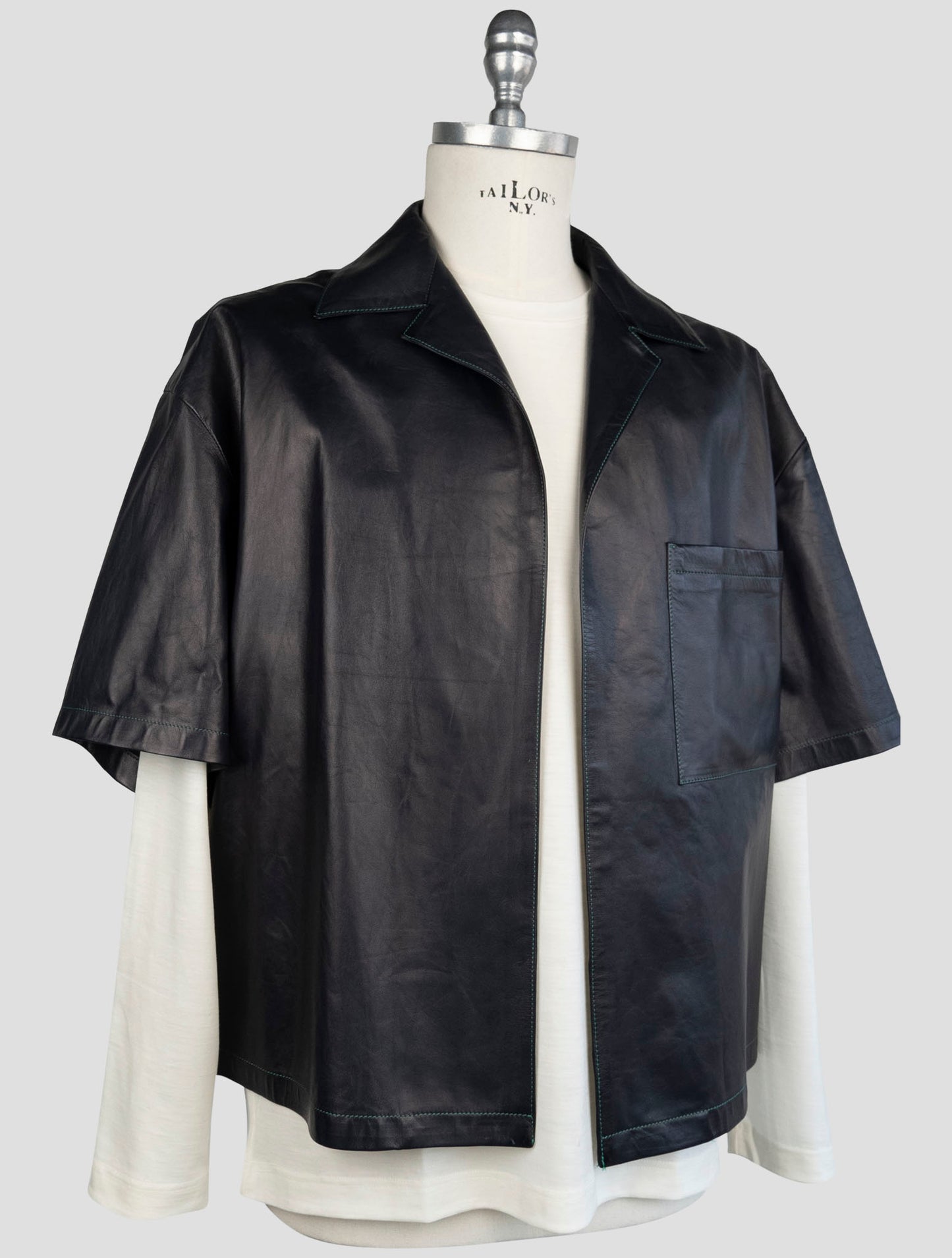 Kiton Blue Leather Short Sleeve Shirt