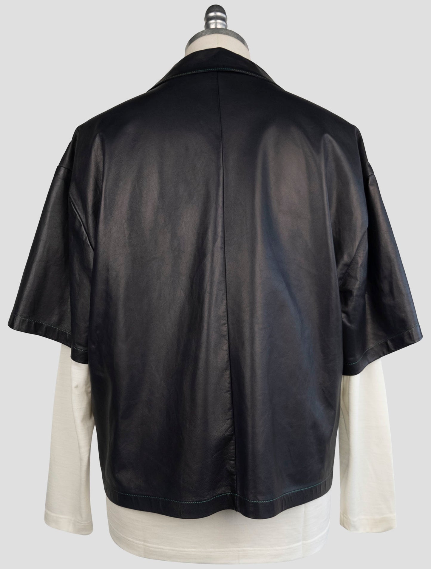 Kiton Blue Leather Short Sleeve Shirt