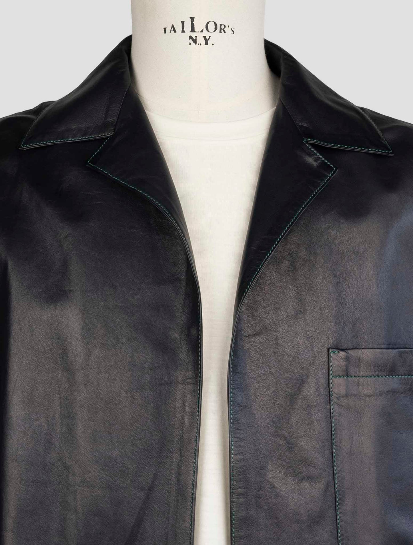 Kiton Blue Leather Short Sleeve Shirt