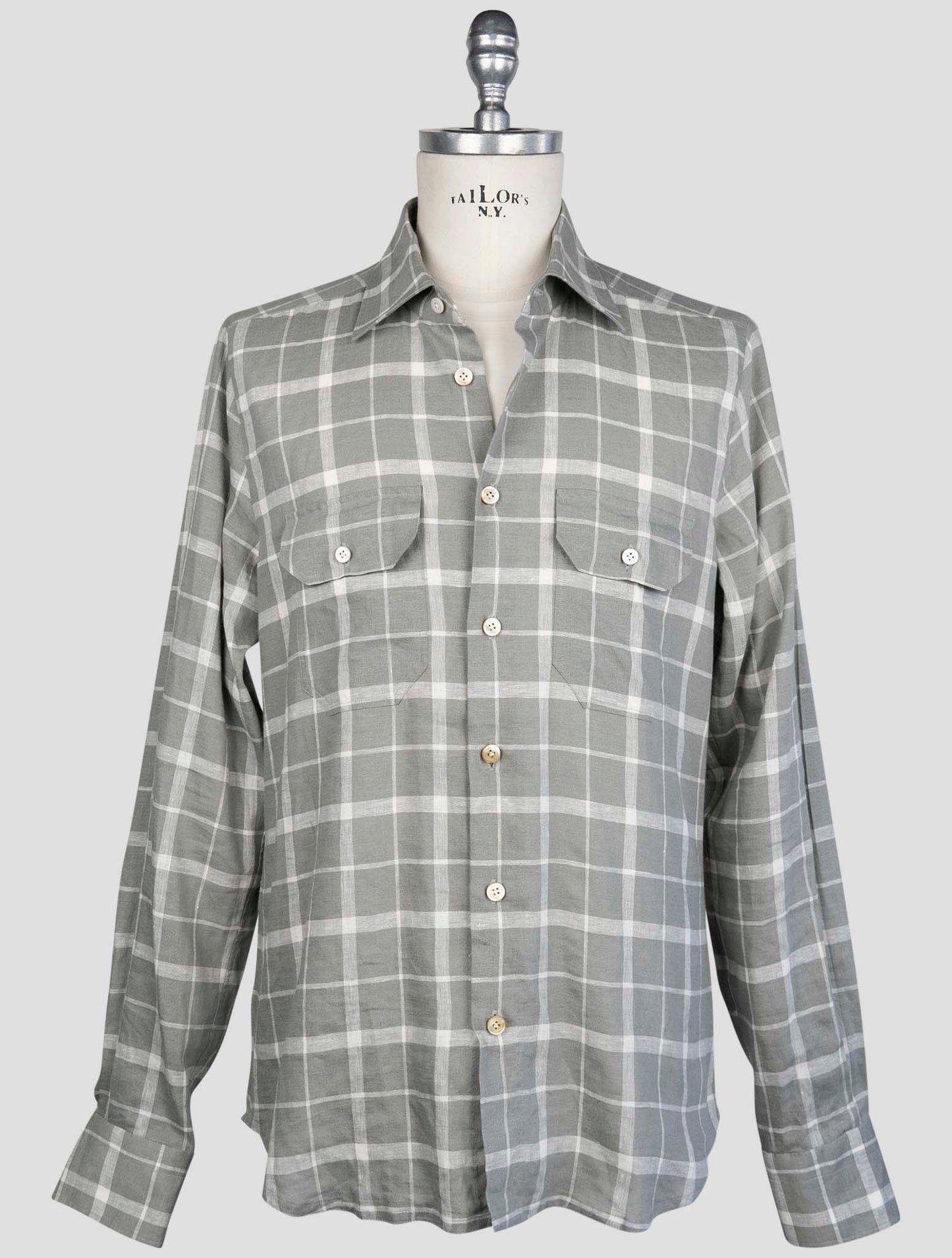 kiton Gray Linen Ea Pl Shirt