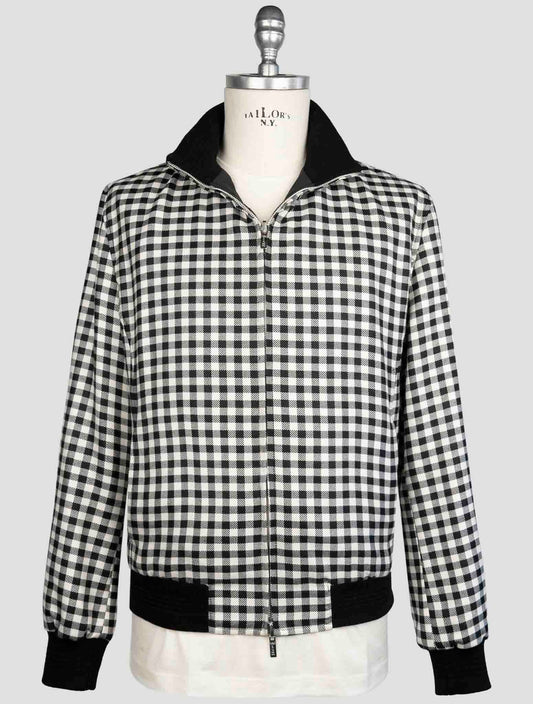 Kiton Black White Cashmere Silk Linen Pl Reverse Coat