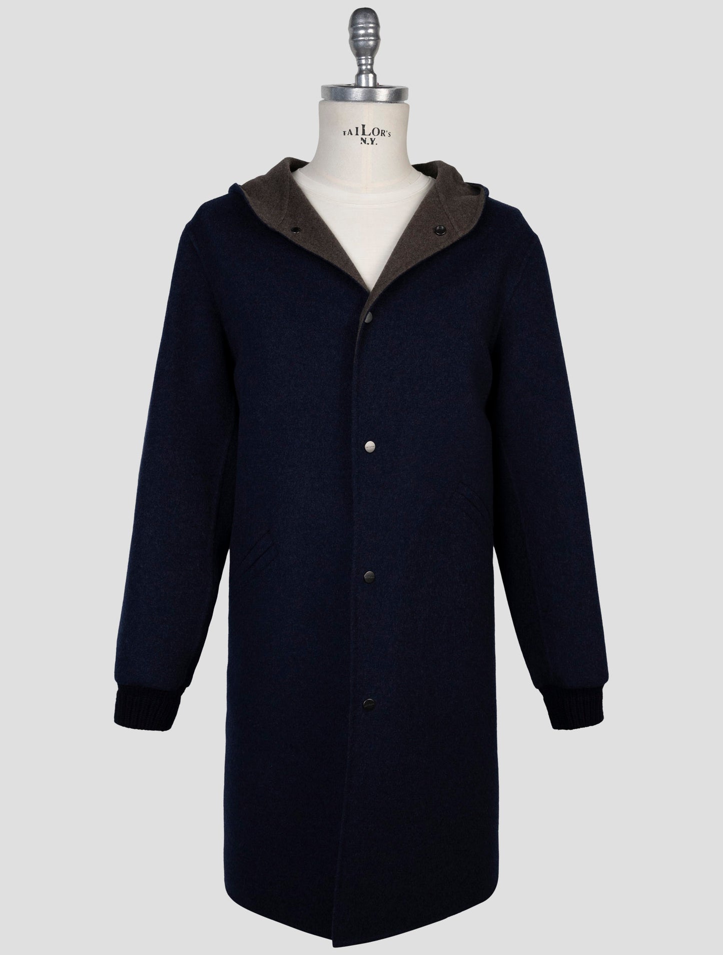 Kiton Blue Wool Cashmere Overcoat
