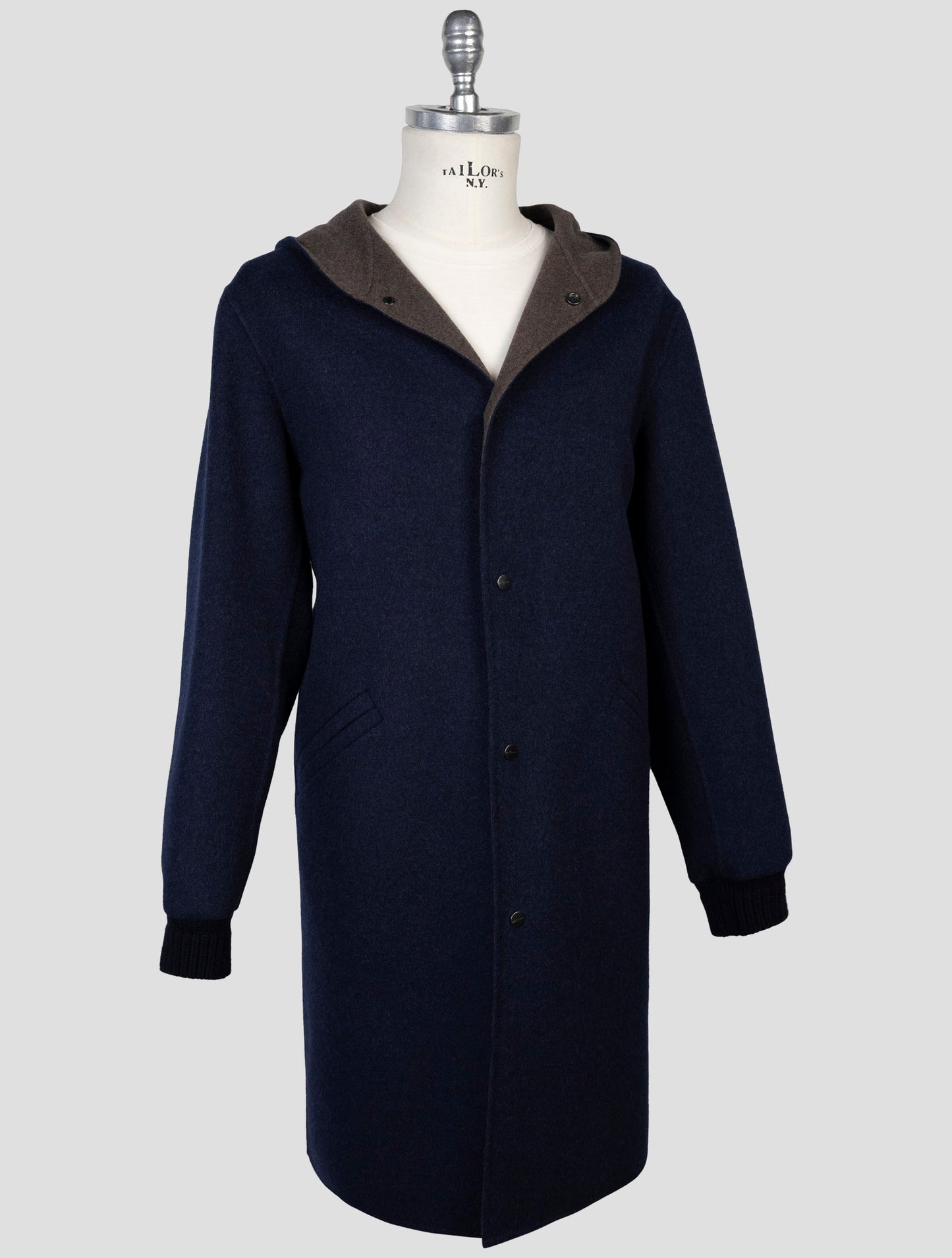 Kiton Blue Wool Cashmere Overcoat