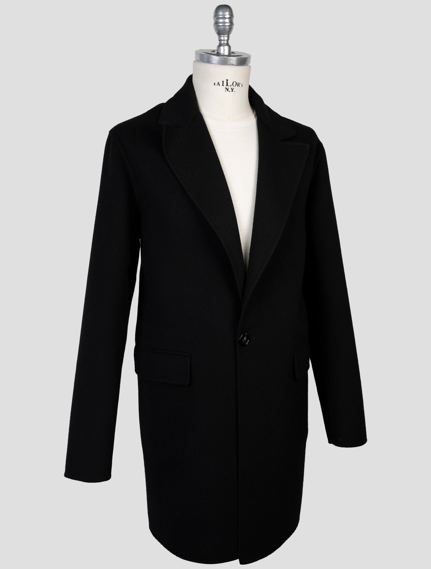 Kiton Black Wool Cashmere Overcoat