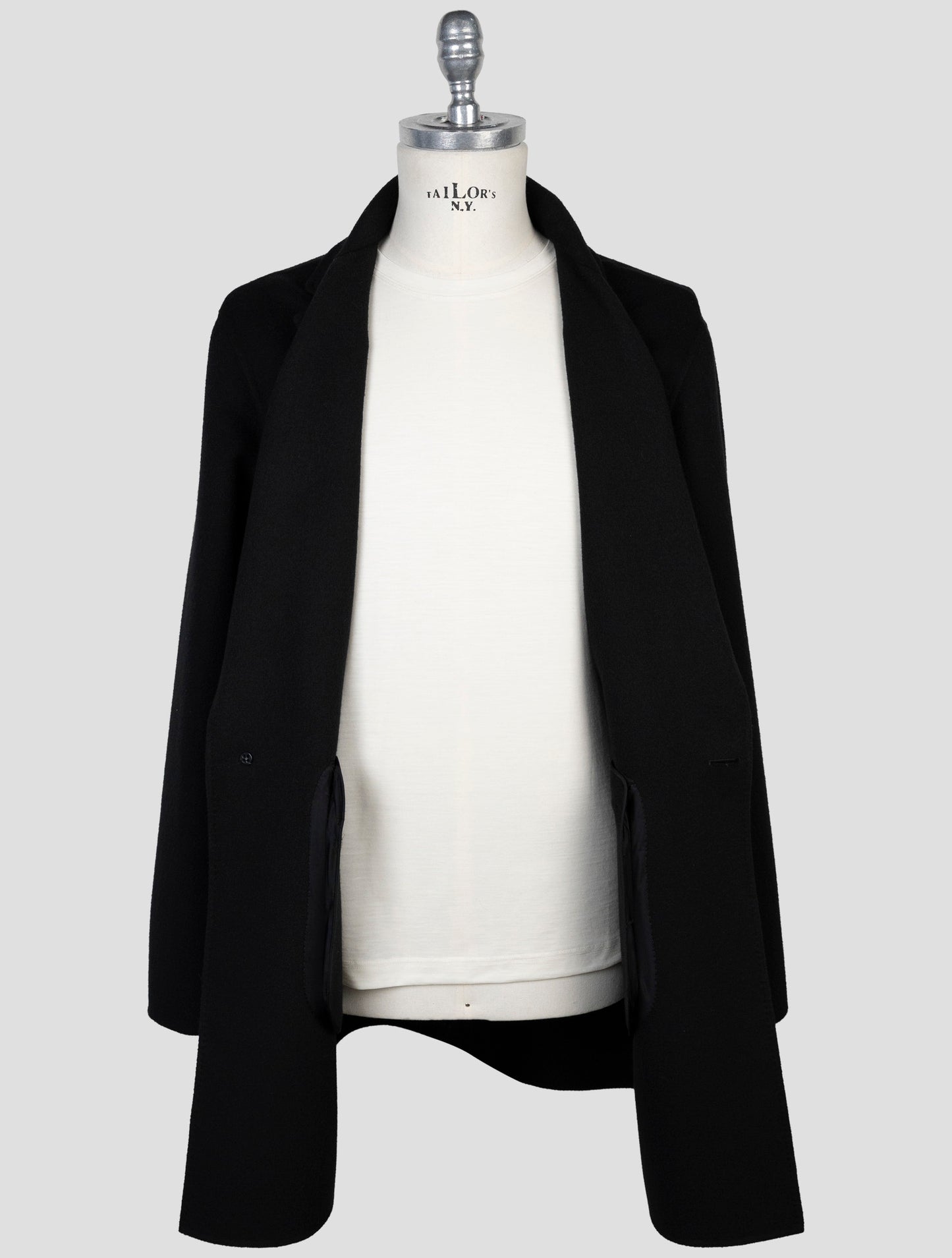 Kiton Black Wool Cashmere Overcoat