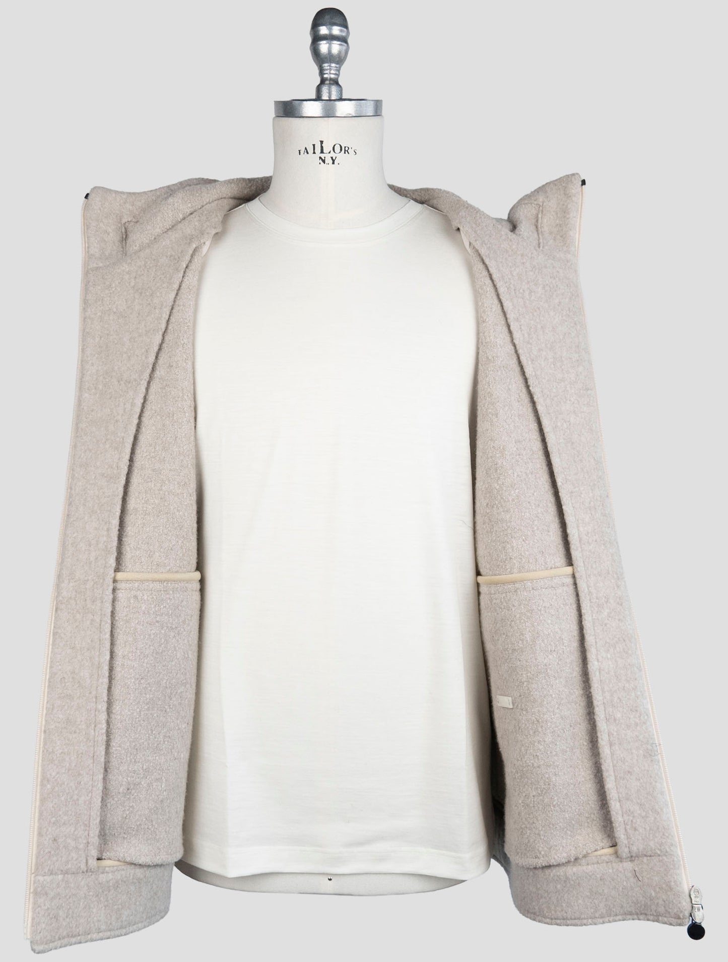 Kiton Beige Virgin Wool Cashmere Ea Coat
