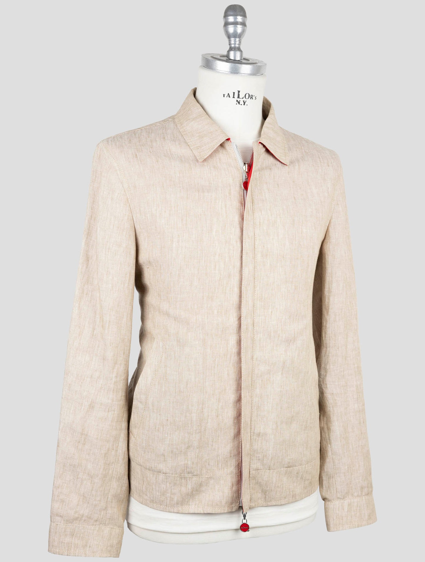 Kiton Red Beige Linen Pa Reverse Coat