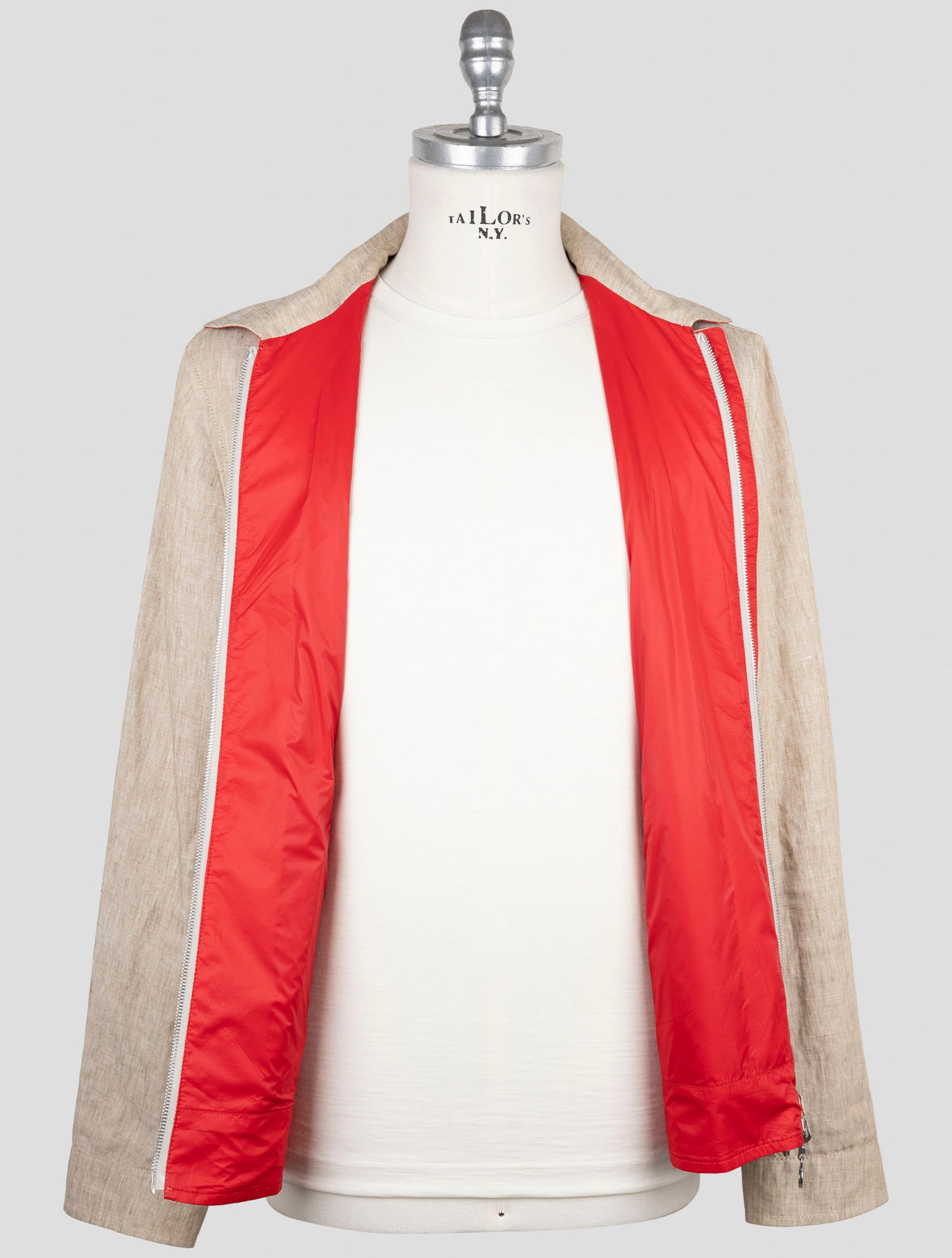 Kiton Red Beige Linen Pa Reverse Coat