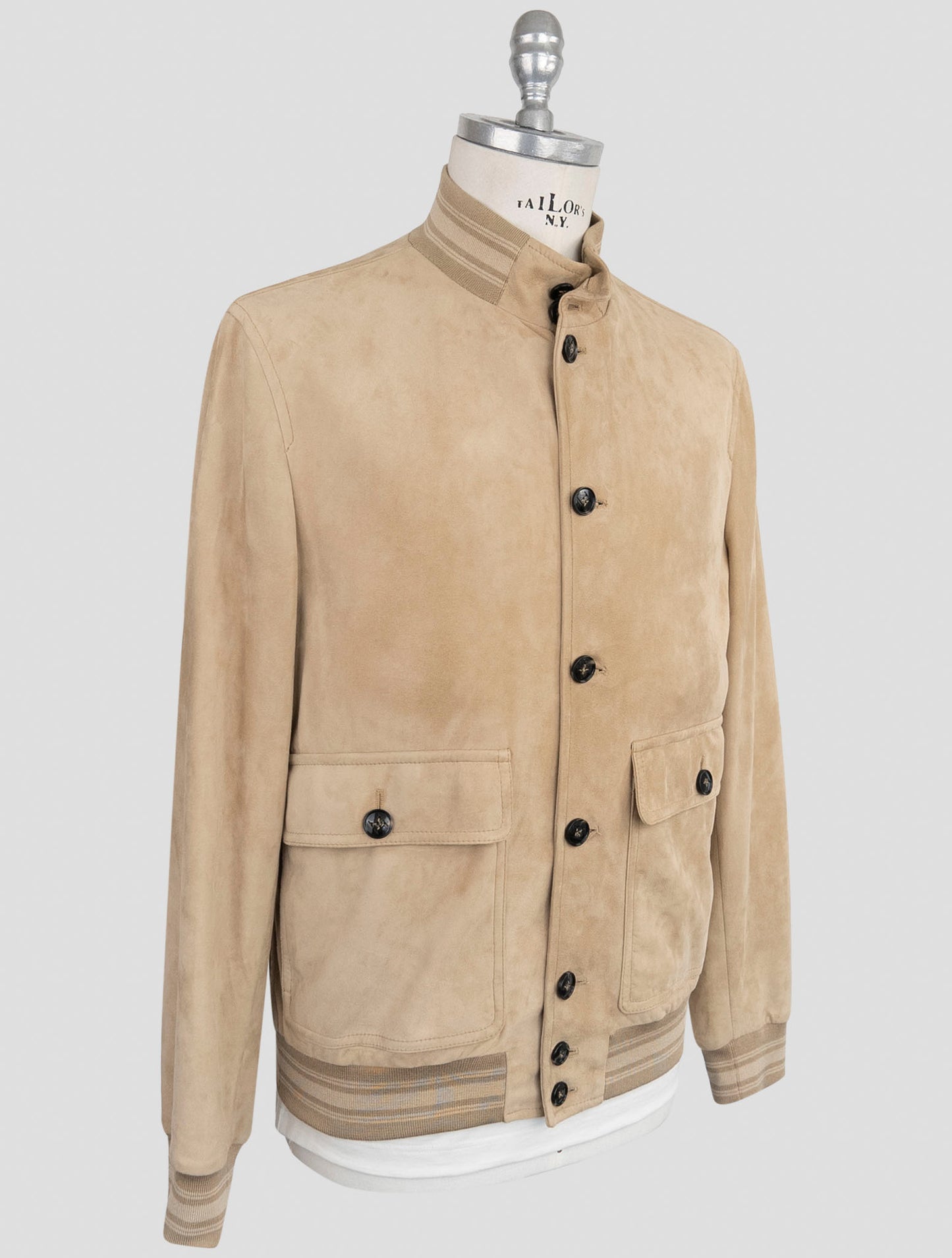 Kiton Beige Leather Suede Coat