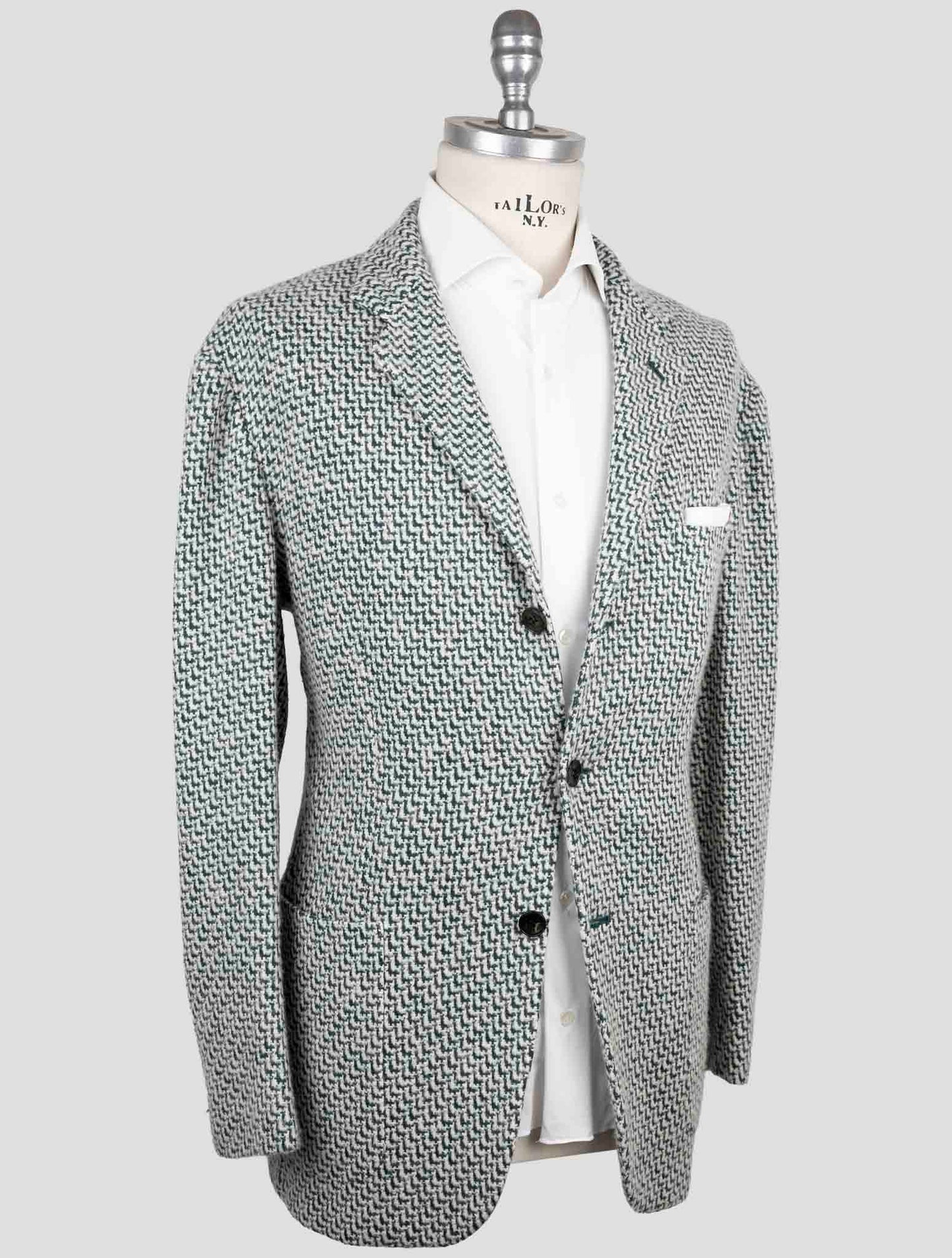 Kiton Green White Cashmere Silk Blazer