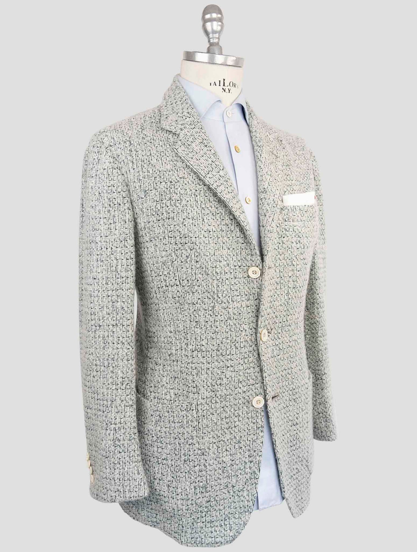 Kiton White Green Cashmere Silk Blazer