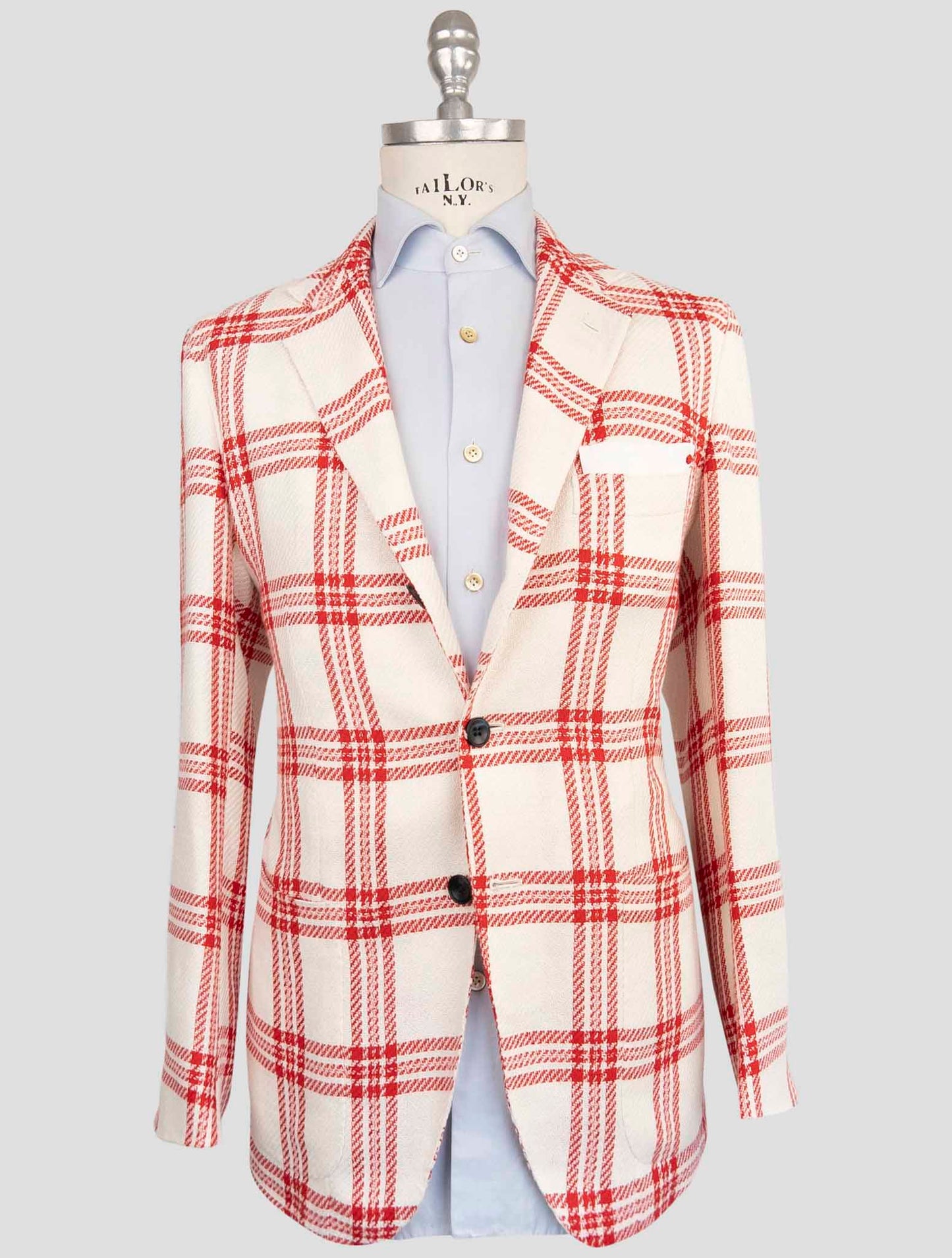 Kiton Red White Cashmere Linen Blazer