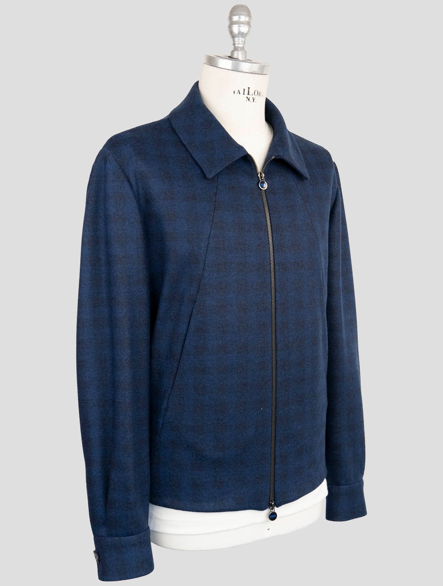 Kiton Knt Blue Fleece Wool Coat