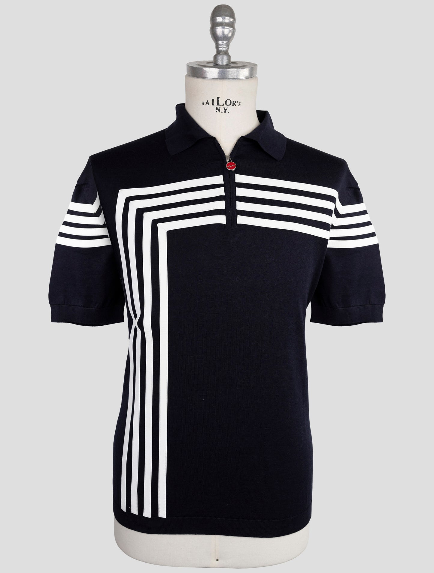Kiton Blue Silk Cotton Polo Half Zip