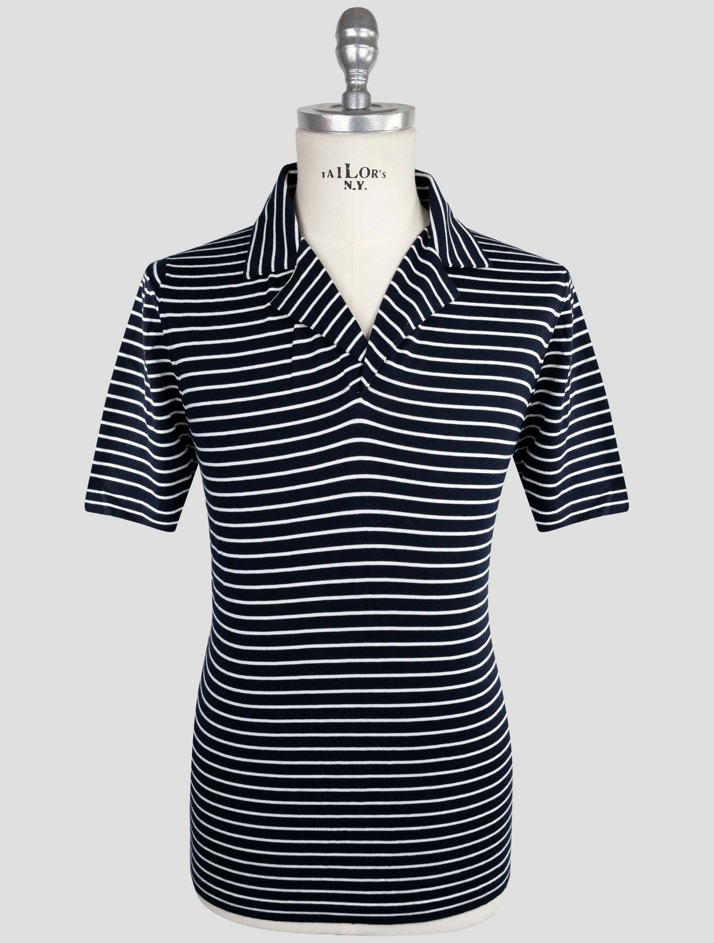Kiton Blue White Cotton Polo