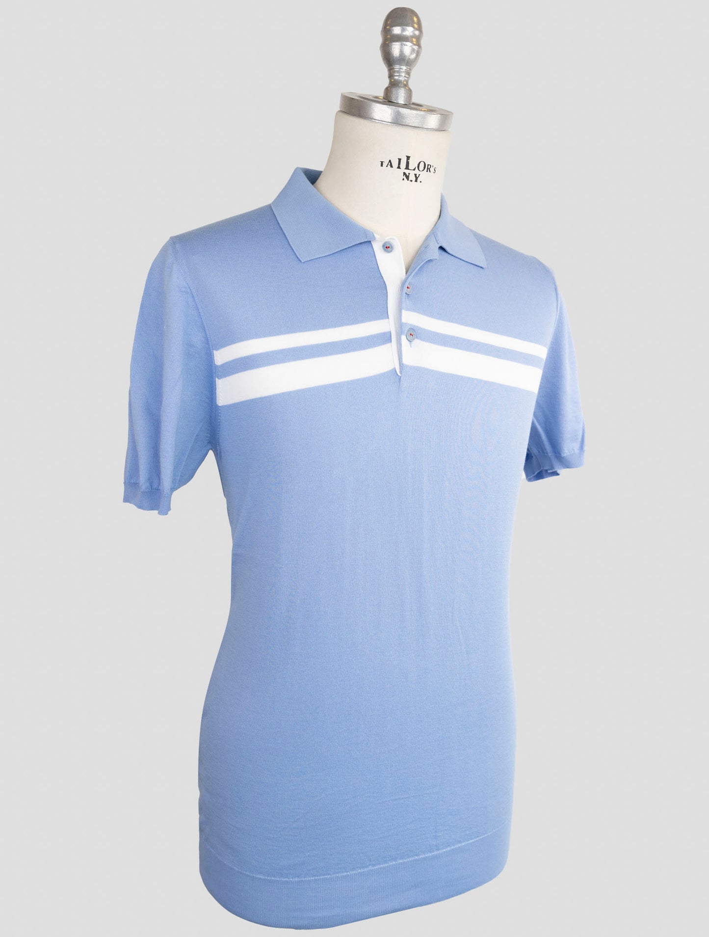 Kiton Light Blue White Cotton Polo