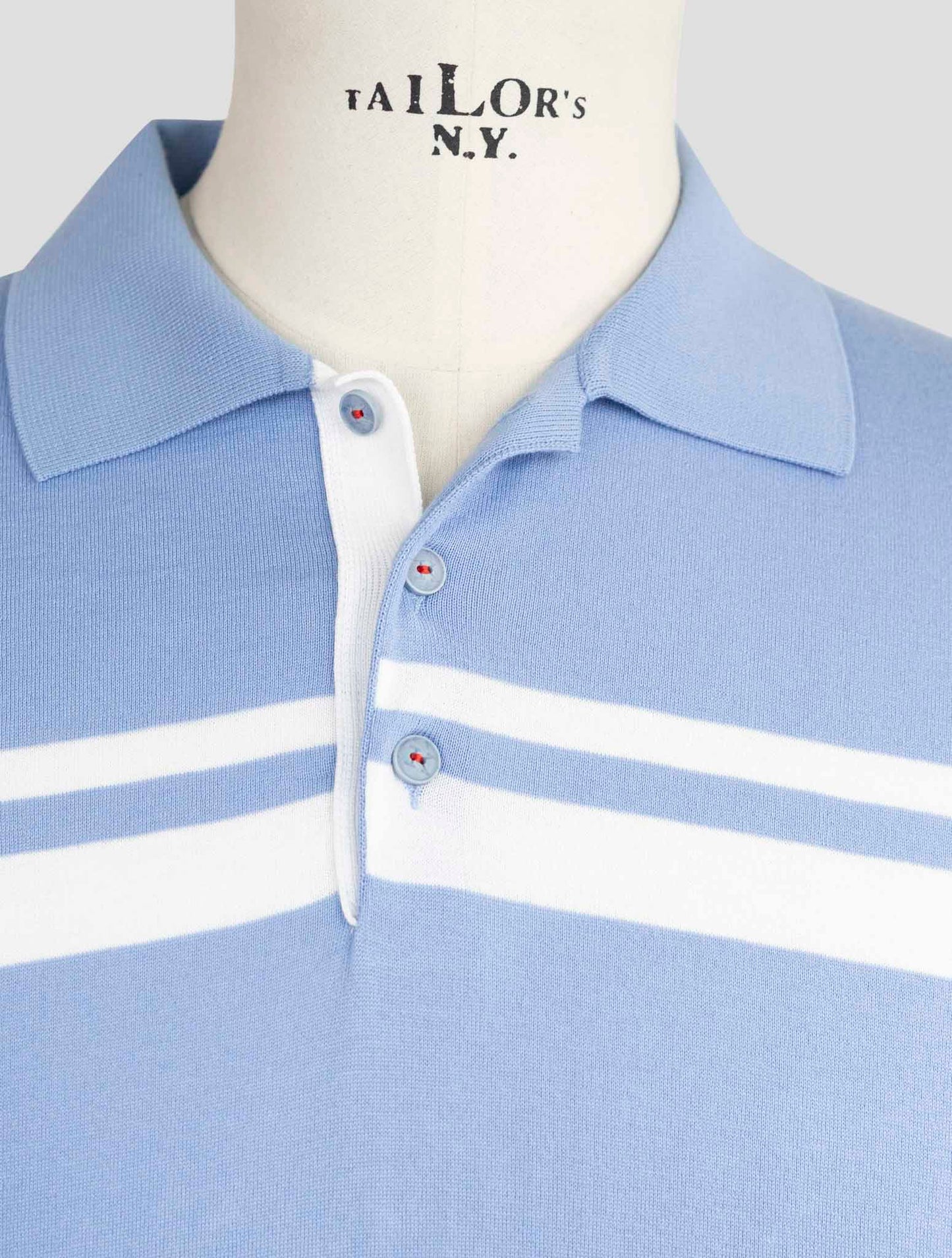 Kiton Light Blue White Cotton Polo
