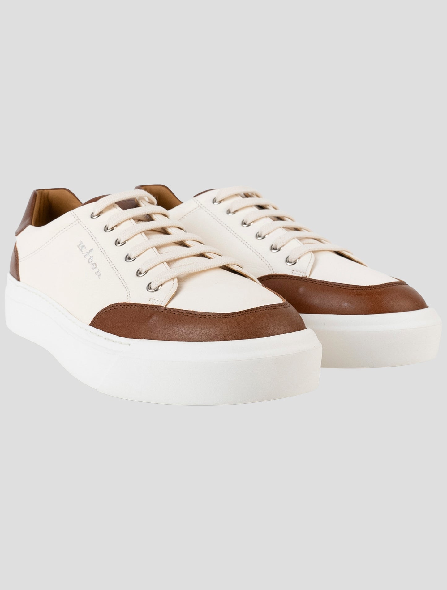 Kiton White Brown Leather Sneakers