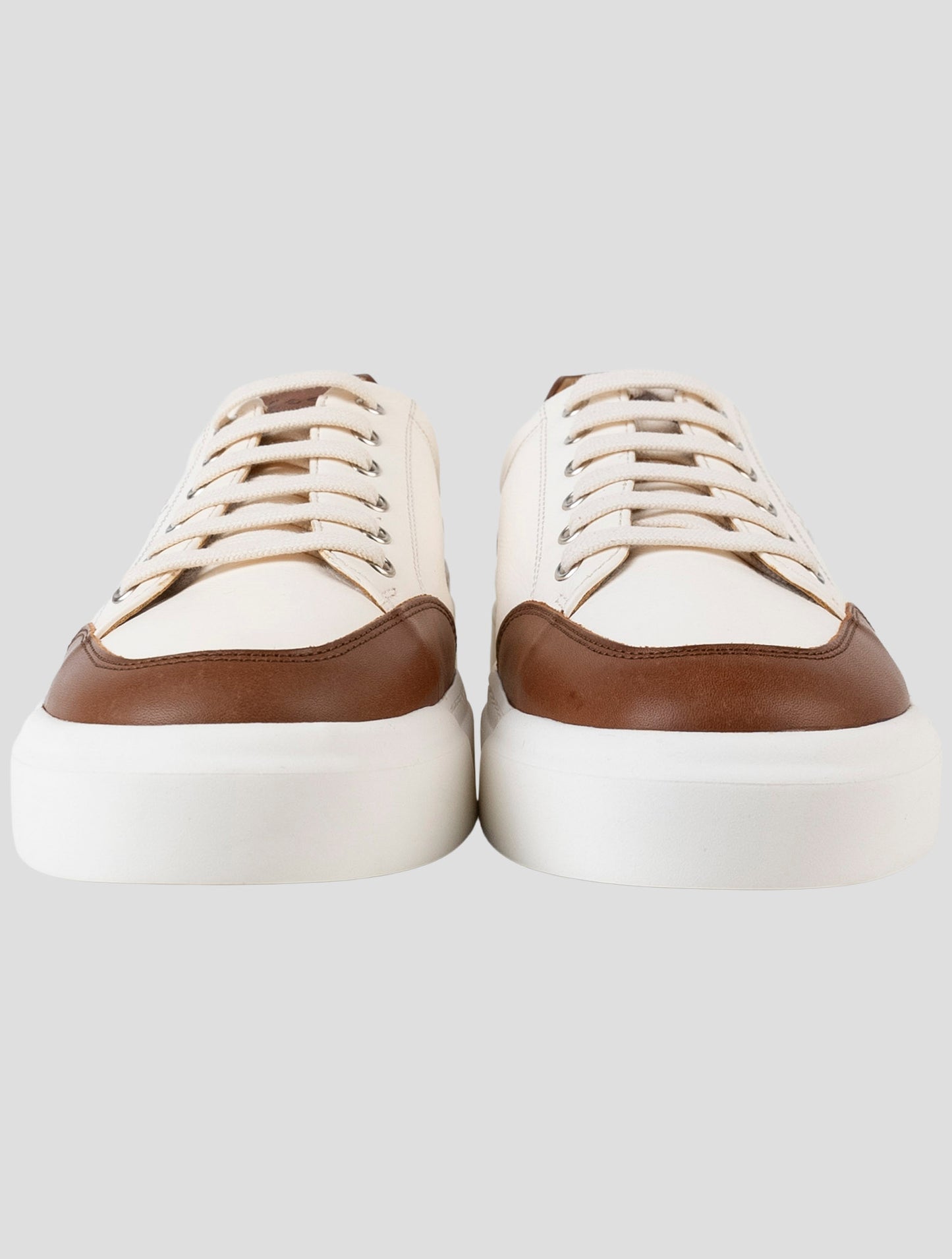 Kiton White Brown Leather Sneakers