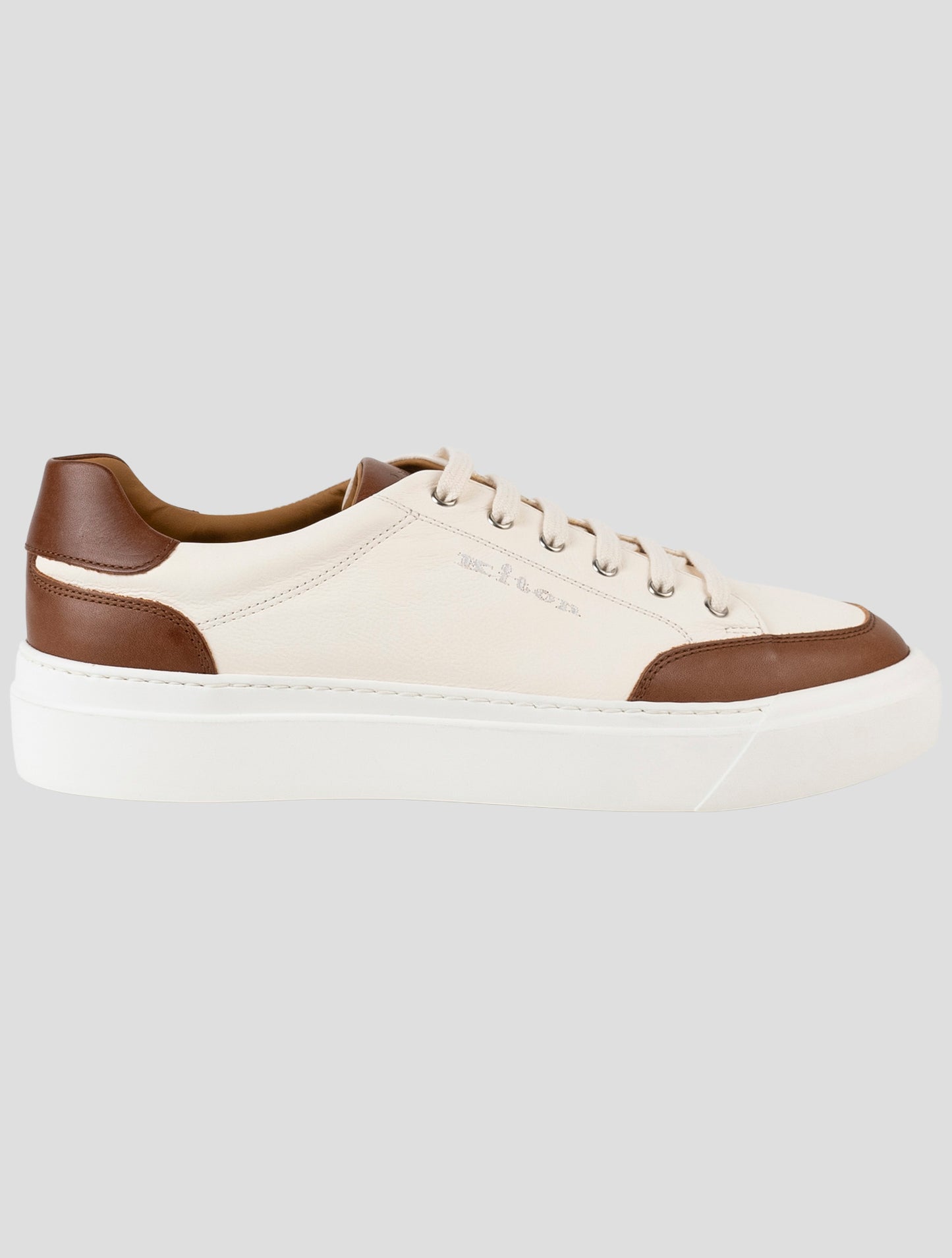 Kiton White Brown Leather Sneakers