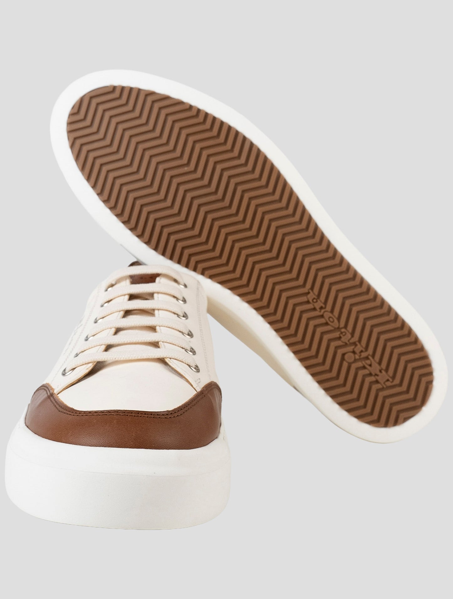 Kiton White Brown Leather Sneakers