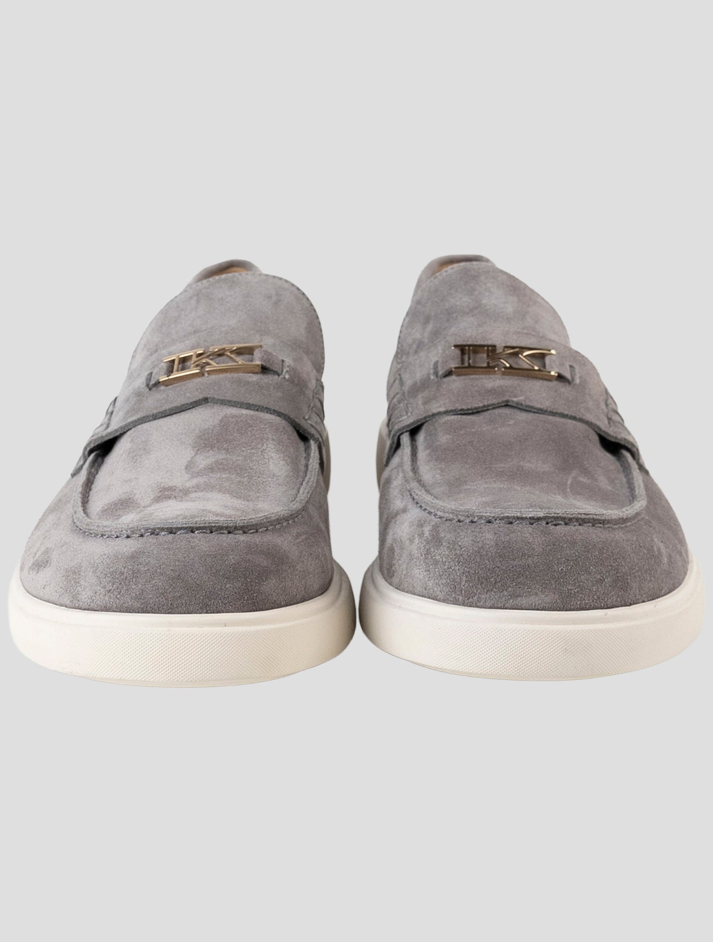 Kiton Gray Leather Suede Loafers